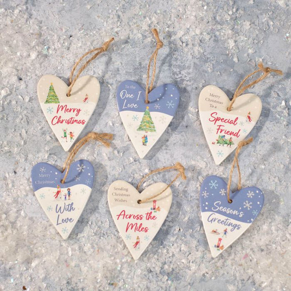 Christmas Market Scene Ceramic Hanging Heart 6 asstd 6x8cm
