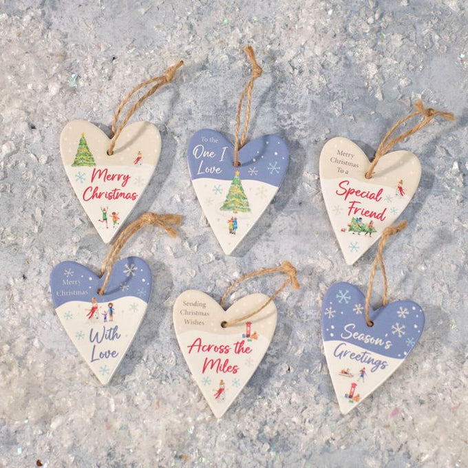 Christmas Market Scene Ceramic Hanging Heart 6 asstd 6x8cm - Image 1