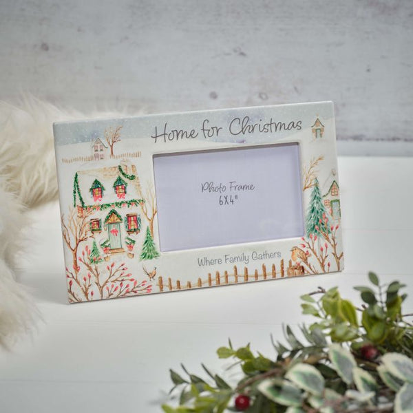 Holly Cottage Scene Ceramic Photo Frame  26x16cm