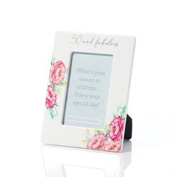 50th Birthday Photo Frame Ceramic With Pink Floral Design 15x20x0.7cm