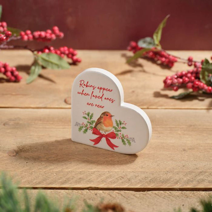 Robins Appear When Loved Ones Are Near Ceramic Heart Block W 12x13cm - Image 2