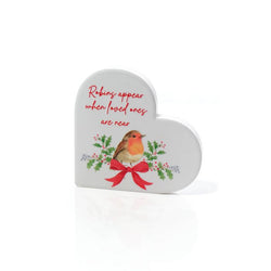 Robins Appear When Loved Ones Are Near Ceramic Heart Block W 12x13cm