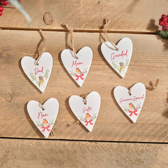Robin Family Small Ceramic Heart Hanger 6 Asst 6x8cm - Image 2