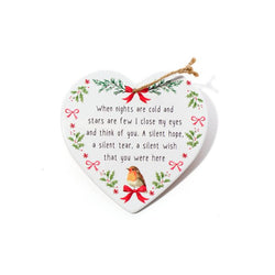 Robin Think Of You Ceramic Heart Hanger With Raised 3D Detail 15x15cm
