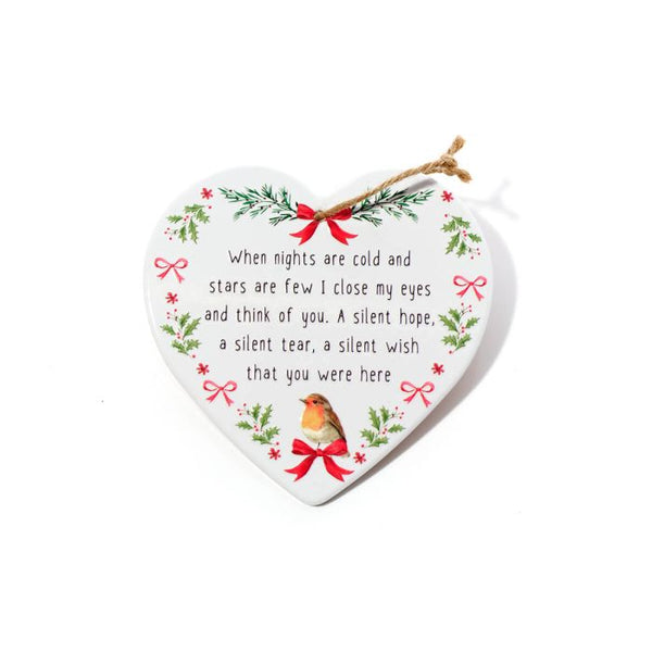 Robin Think Of You Ceramic Heart Hanger With Raised 3D Detail 15x15cm