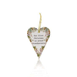 Our First Christmas As Grandparents Gold Ceramic Heart Hanger 9x14cm