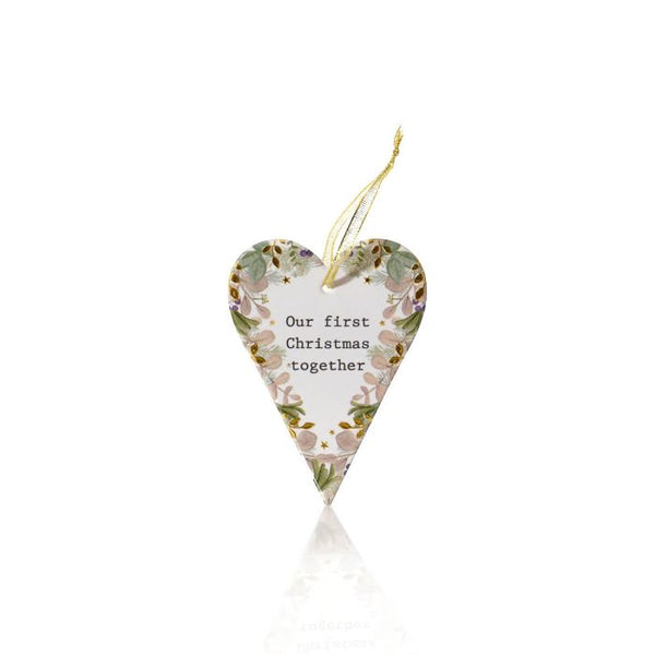 Our First Christmas Together Gold Ceramic Heart Hanger 9x18cm