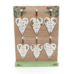 Evergreen Forest Ceramic Heart Hanger With Raised 3D Detail 9.7x13.6cm