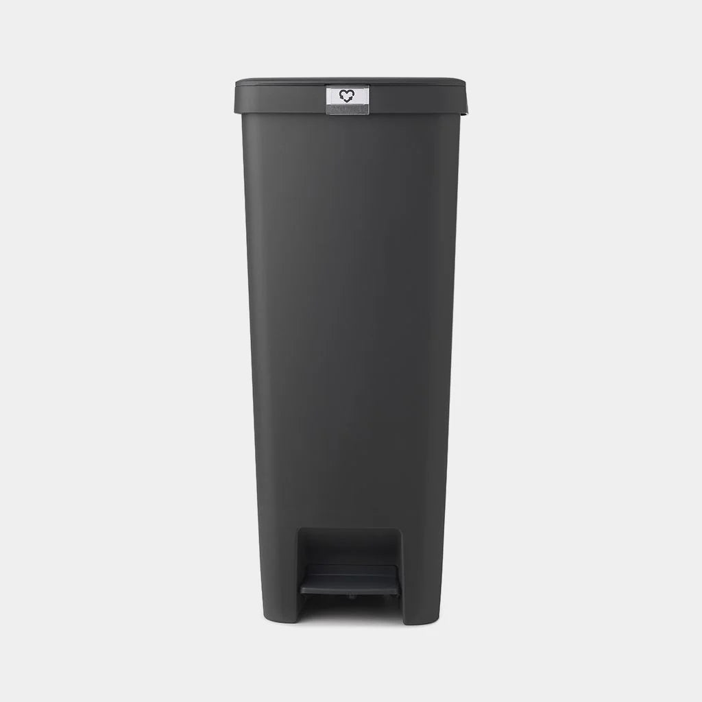 Brabantia StepUp 40L dark grey pedal bin with soft close, recycle labels, bag storage, eco-friendly, at Keans Claremorris.