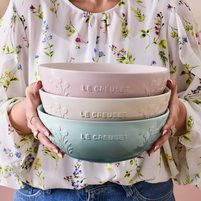 Le Creuset Multi Bowl in Shell Pink, durable stoneware, perfect for serving, available at Keans Claremorris.
