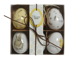 Easter Egg white/yellow designs  7.5cm, High Gloss Finish Box of 6