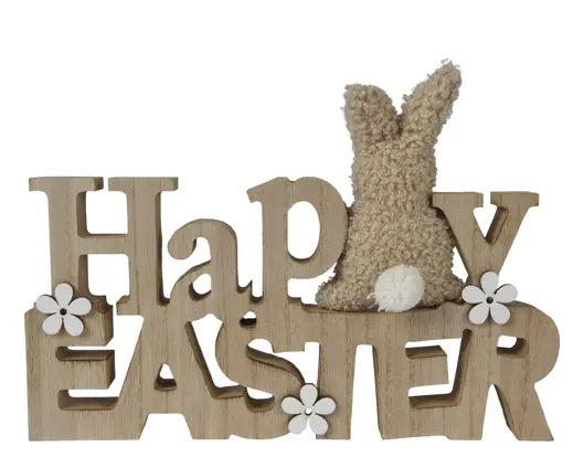 Happy Easter Bunny Sign with Flowers 24cm x16.5cm - Image 1