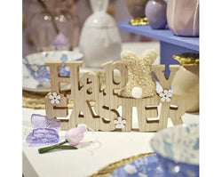 Happy Easter Bunny Sign with Flowers 24cm x16.5cm