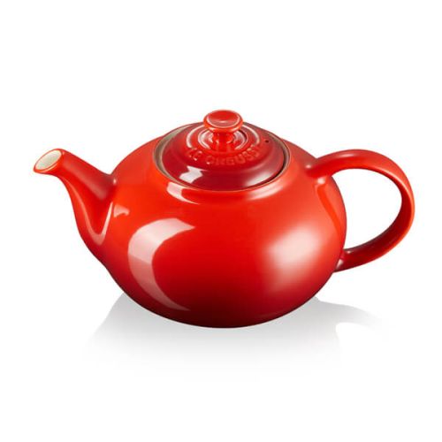 Le Creuset Stoneware Classic Teapot 1.3L in Cerise red, durable and stylish – available at Keans Claremorris.