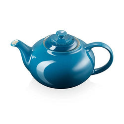 Le Creuset Stoneware Classic Teapot 1.3L in Deep Teal, durable and stylish, available at Keans Claremorris.