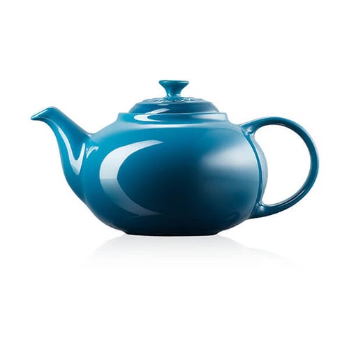 Le Creuset Stoneware Classic Teapot 1.3L in Deep Teal, durable and stylish, available at Keans Claremorris.