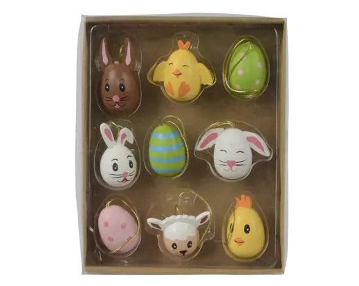 Wood Mix Easter Egg Décor Hangers 3.5cm Box of 9