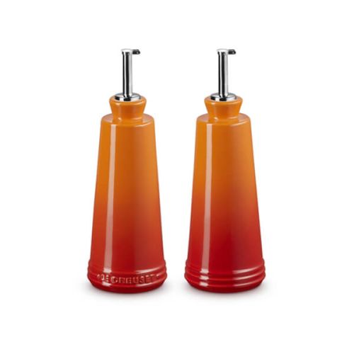 Le Creuset Stoneware Oil and Vinegar Set Volcanic, 300ml cruets with stainless steel pourers, dishwasher safe - Keans