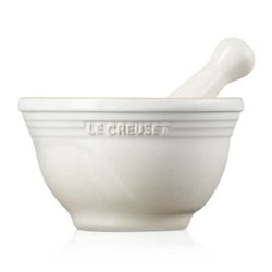 Le Creuset Meringue Stoneware Pestle & Mortar, durable kitchen tool, available at Keans Claremorris.
