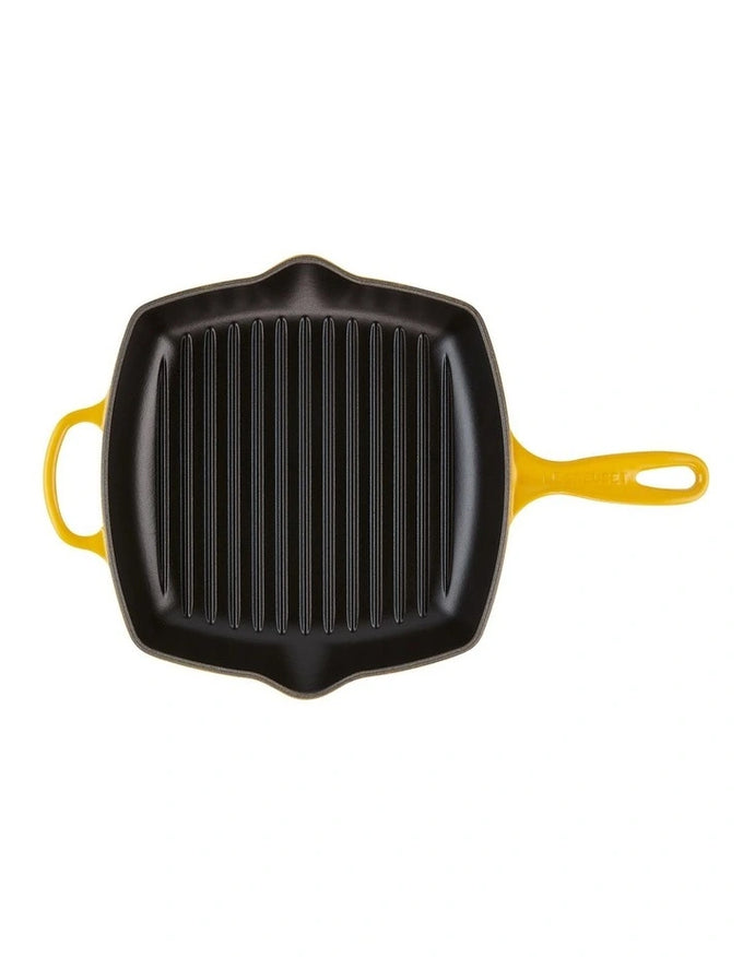 Le Creuset Nectar Square Grillet pan, durable cast iron, vibrant orange finish, available at Keans Claremorris.