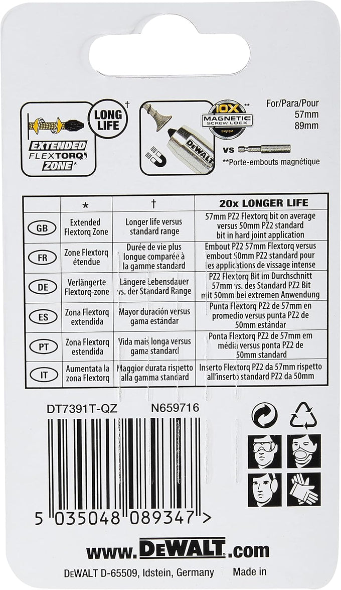 DeWalt Extreme Impact Torsion Bits PZ2 x 50mm (Pack 5) - Image 3
