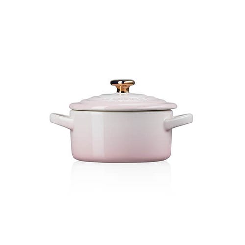Le Creuset Petite Round Casserole Shell Pink with Heart Knob, durable cast iron cookware - Keans Claremorris