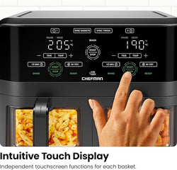 Chefman Dual Basket Air Fryer – 5.6 Litre Capacity| RJ38-SQPF-3TDB-2W-UK