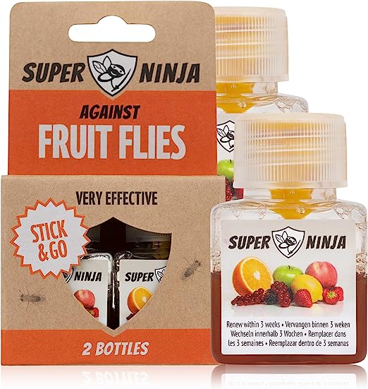Super Ninja Fruit Fly Killer 2 Pack, eco-friendly, non-toxic traps with adhesive, fast action fruit fly control from Kean’s