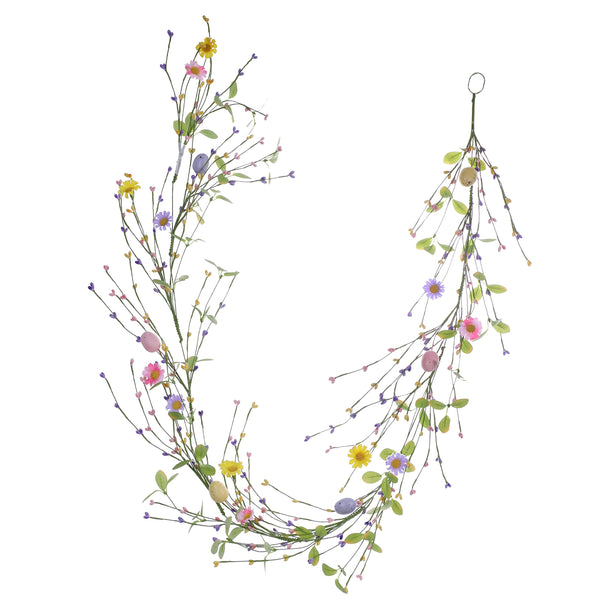 Mixed Flowers & Egg Garland 5ft with knot for hanging, festive Easter decor by Keans Claremorris