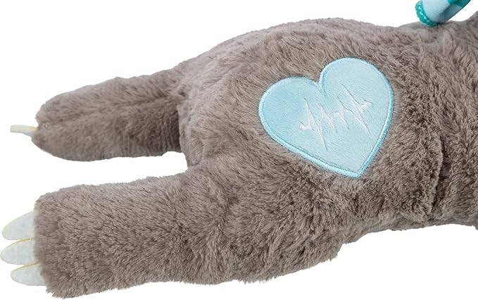 Junior Sloth with Heartbeat Dog Toy, soft plush pet toy for comfort, available at Keans Claremorris