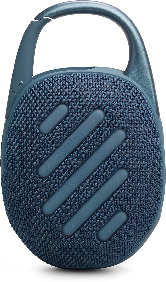 JBL Clip 5 Blue portable waterproof Bluetooth speaker with carabiner – available at Keans Claremorris