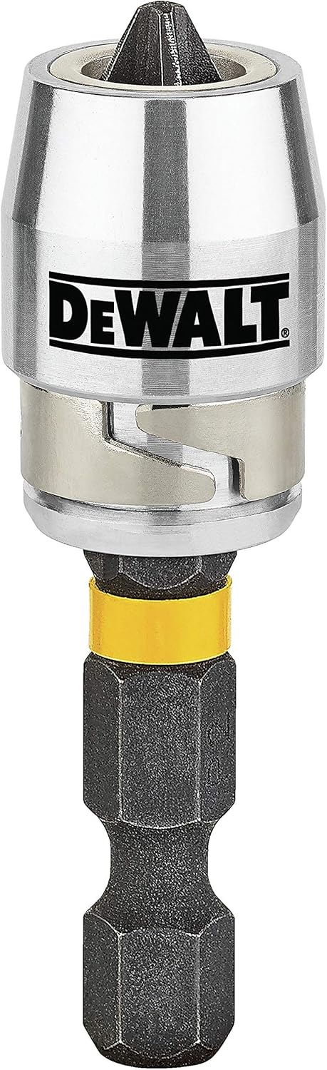 DeWalt magnetic screwlock sleeve with black impact torsion bit and yellow ring on hex shank.