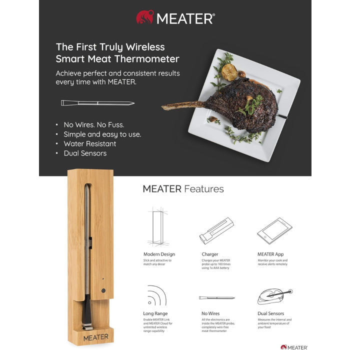 Meater Plus 118RT3MTMP01 Bluetooth Meat Thermometer for wireless cooking - available at Keans Claremorris