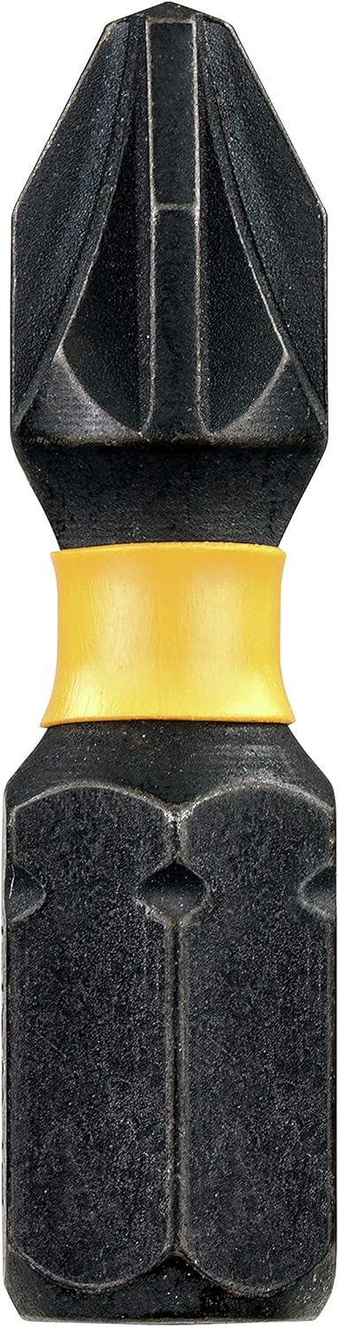 Close-up of a DeWalt Extreme Impact PZ2 25mm torsion bit with black tip and yellow ring.