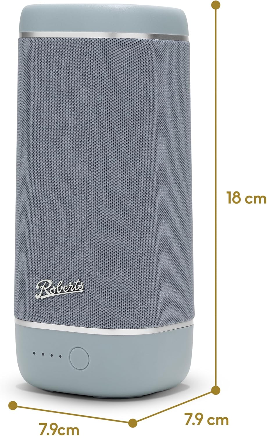 Roberts REUNIONDE portable Bluetooth speaker in duck egg blue with fabric grille and control button