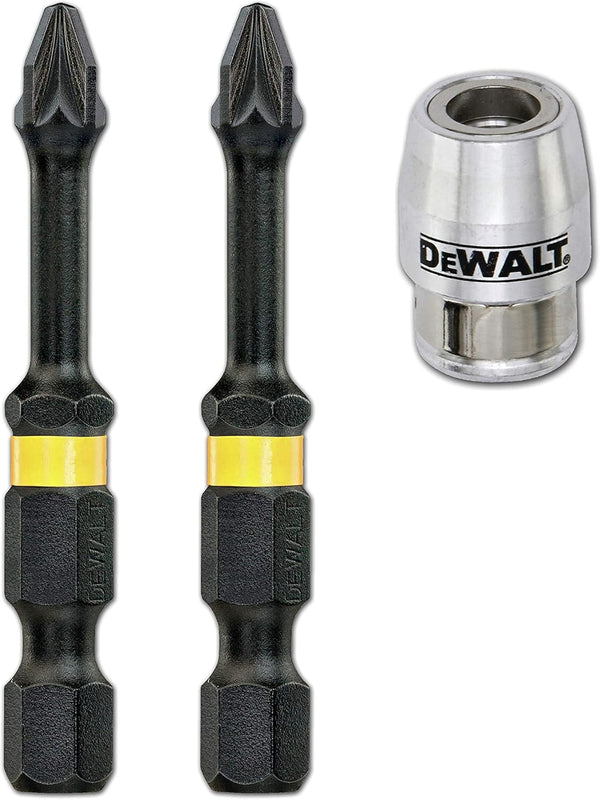 DeWalt Impact Torsion Bits PZ2 x 50mm (x2) and Magnetic Screwlock Sleeve