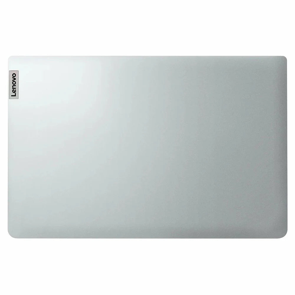 Closed silver Lenovo IdeaPad 1 15 laptop lid with Lenovo logo on top left corner