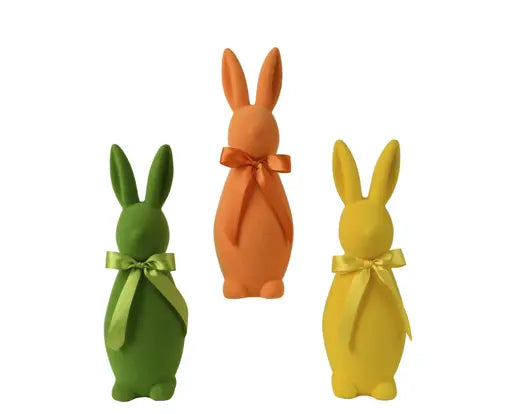 Decorative Flocked Bunny with Bow – 3 Colours Available
