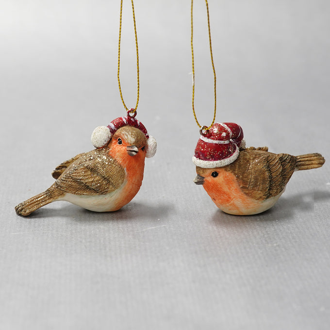 Robin Tree Trim with Red & White Striped Hat – 8cm (Sold Singly, Assorted) - Image 1