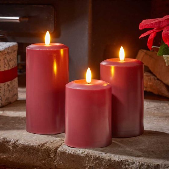 18cm Faux Flame Pillar Candle - Red