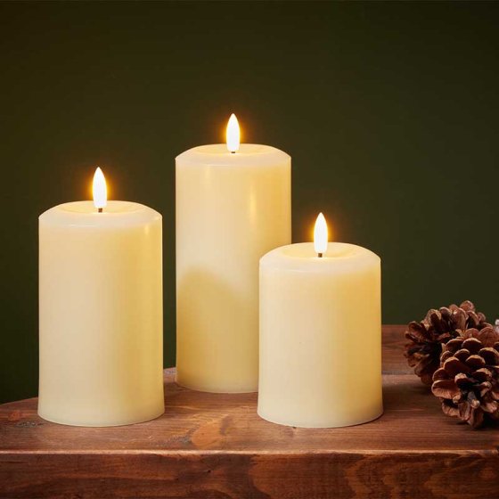 18cm Faux Flame Pillar Candle - Cream - Image 1