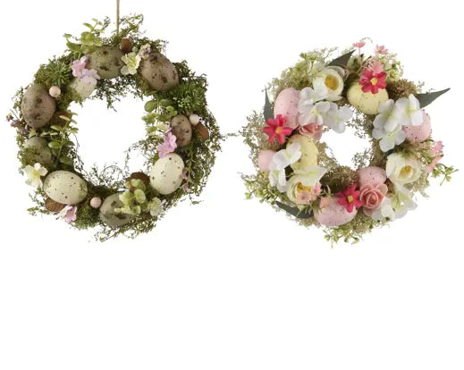 Rattan Easter Wreath 22cm with Egg /Flowers - Image 1
