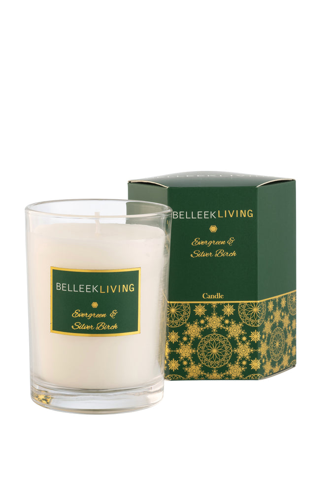Belleek Living Evergreen and Silver Birch Candle, 250g, 40hr burn, pine and rosemary scent, Keans Claremorris