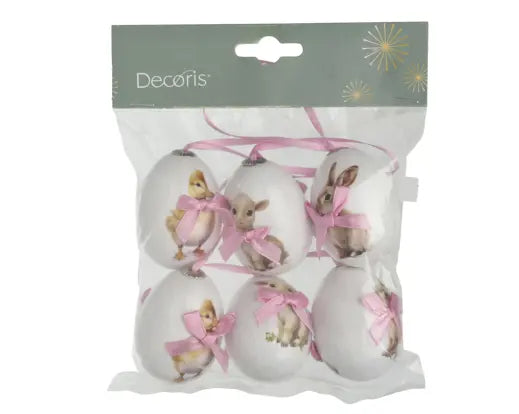 Glossy Easter Eggs with Pink Bow 6cm – Bag of 6