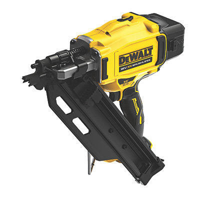 DeWalt DCN930N XR 18V framing nailer bare unit in yellow and black, angled view showing nail magazine and handle.