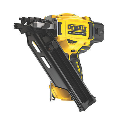 DeWalt DCN930N XR 18V cordless framing nailer with yellow and black body, angled magazine, and trigger visible.