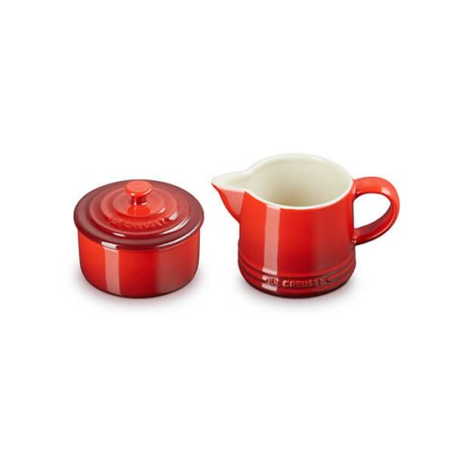 Le Creuset 300ml Cerise Milk Jug and 20ml Sugar Set – Durable Stoneware, Bright Red – Available at Keans Claremorris