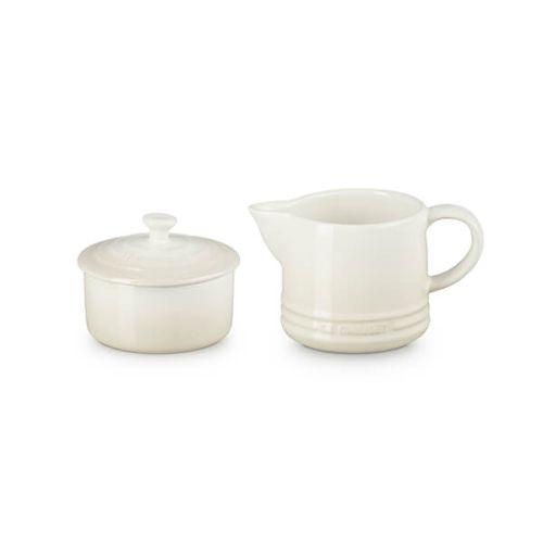 Le Creuset 350ml stoneware milk jug and 300ml sugar bowl set in Meringue, scratch-resistant, dishwasher safe – Keans