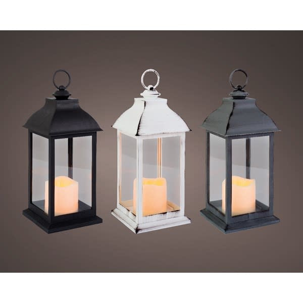 Large indoor LED plastic lantern with 3 color options, flame effect, 6h timer, warm white light – Keans Claremorris.