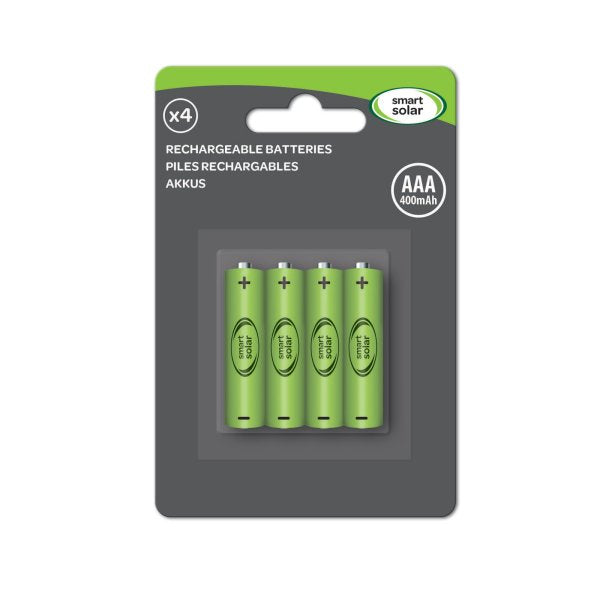 Solar Smart 4-pack AAA 1.2V 600mAh rechargeable batteries, eco-friendly, compatible with solar devices – Keans Claremorris